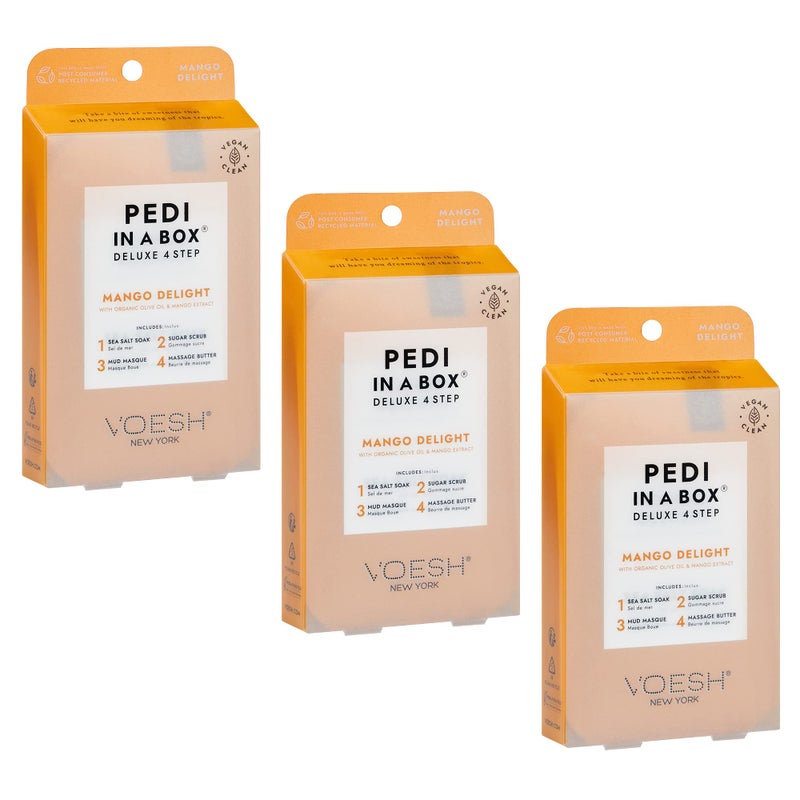 VOESH Pedi in a Box 4 Step Mango Delight - 3 Pack, Pedicure Set, at-Home Pedicure, DIY Pedi, Foot Treatment, Pedicure Supplies, Foot Spa, Foot Care - Image 1